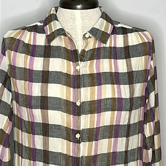 Anthropologie Isabella Sinclair Plaid & Lace Button Front Shirt - NEW - Size XS - Picture 4 of 10